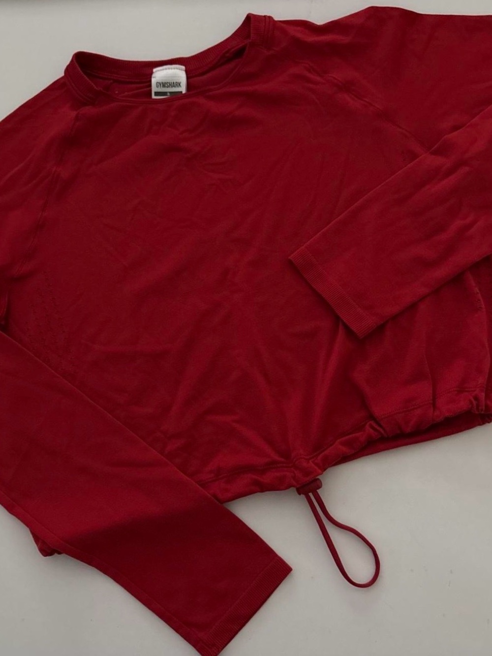 GymShark Long Sleeve Cropped work out top red cinch toggle vented